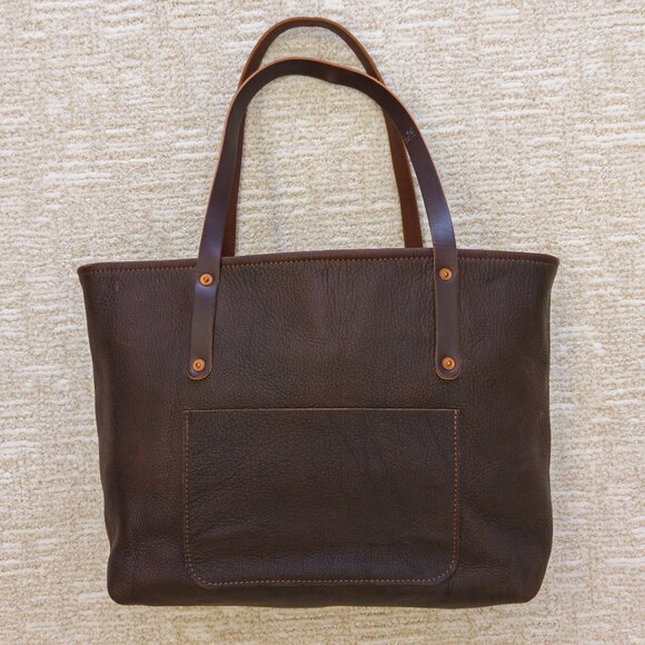 GFG Large Avery Tote Deluxe — Mocha Full-Grain Leather, Zipper Top, Rare Version - Picture 4 of 14